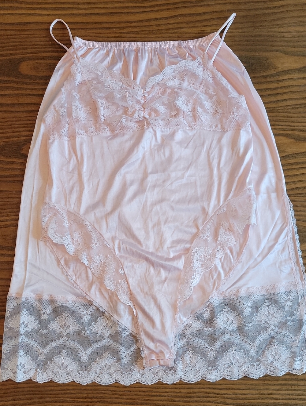 Vintage 2-Piece Pink Lace Trim Body Suit And Half-Slip